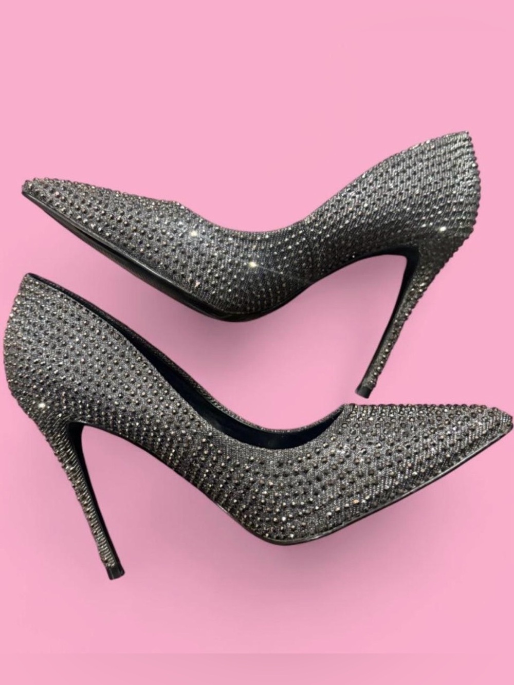 Steve Madden Daisie-R Charcoal Rhinestone Heels 8.5